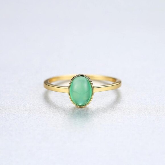 18k Gold Plated over 925 sterling silver Cabochon 7x5 created oval Emerald Ring - Picture 4 of 6